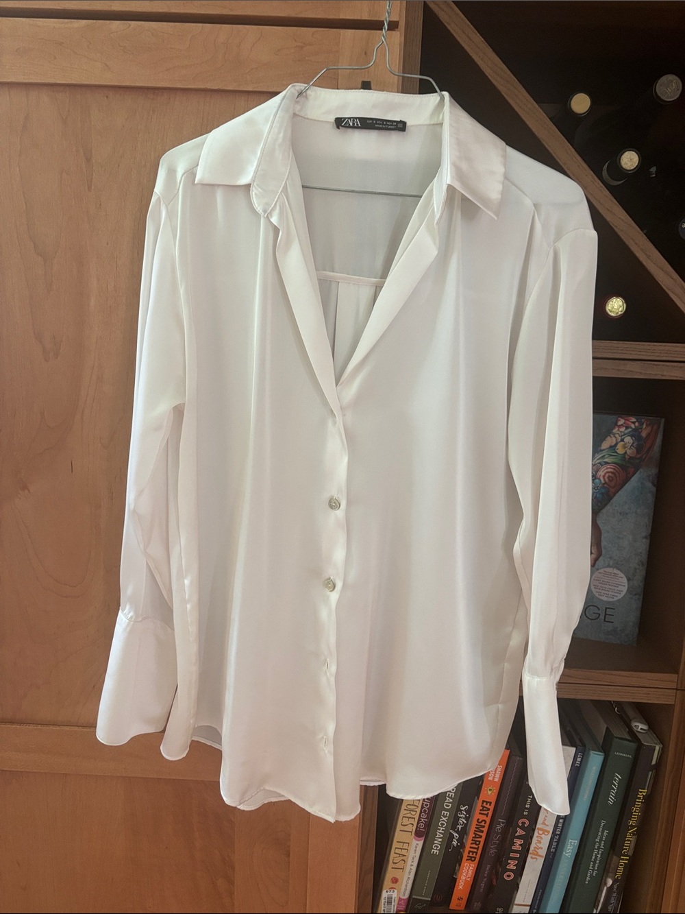 ZARA Ivory Satin Button-Front Blouse